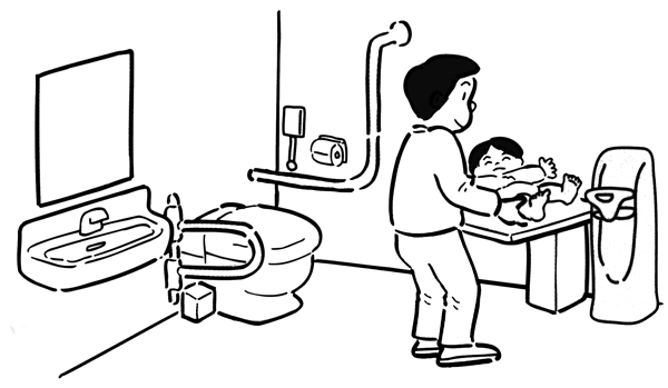 ちいさな子どもと一緒に安心して利用できるトイレのイラスト