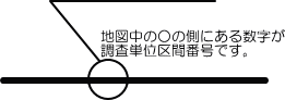 地図中の○の側にある数字が調査単位区間番号です。