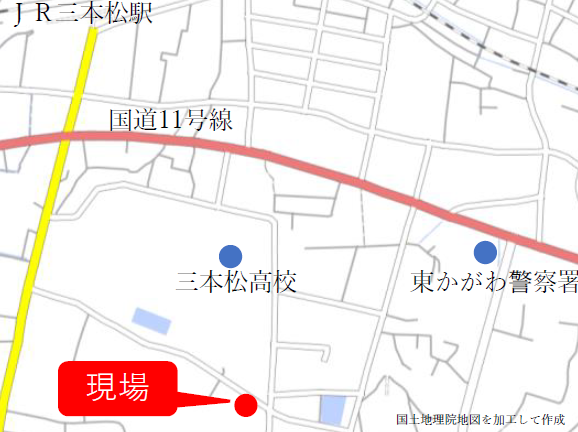 東かがわ市三本松の事件が発生した場所の地図