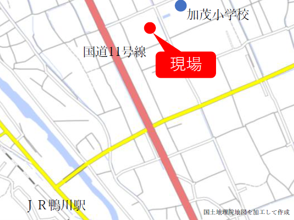 坂出市加茂町の事件が発生した場所の地図