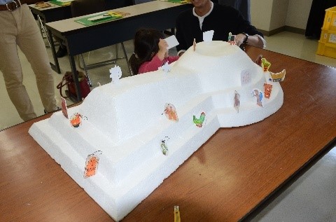 古墳にプラバンハニワを並べます。